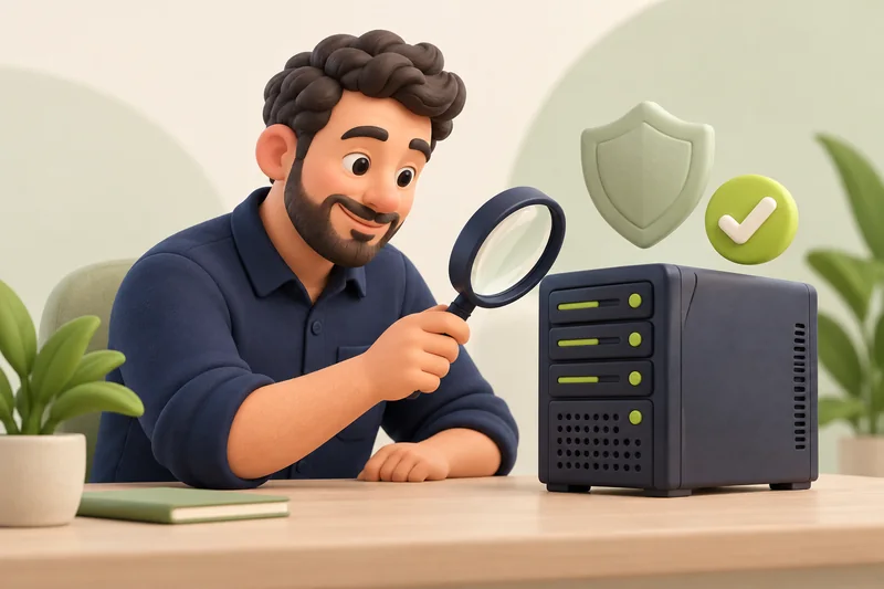 A specialist assessing server requirements and risks.
