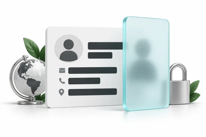 A public contact record with redacted details behind a frosted privacy panel.