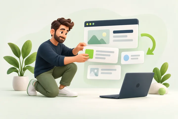 Illustration of a person refining a website layout.