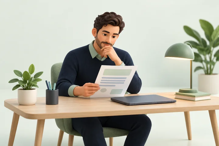 Illustration of a professional reviewing an application document.