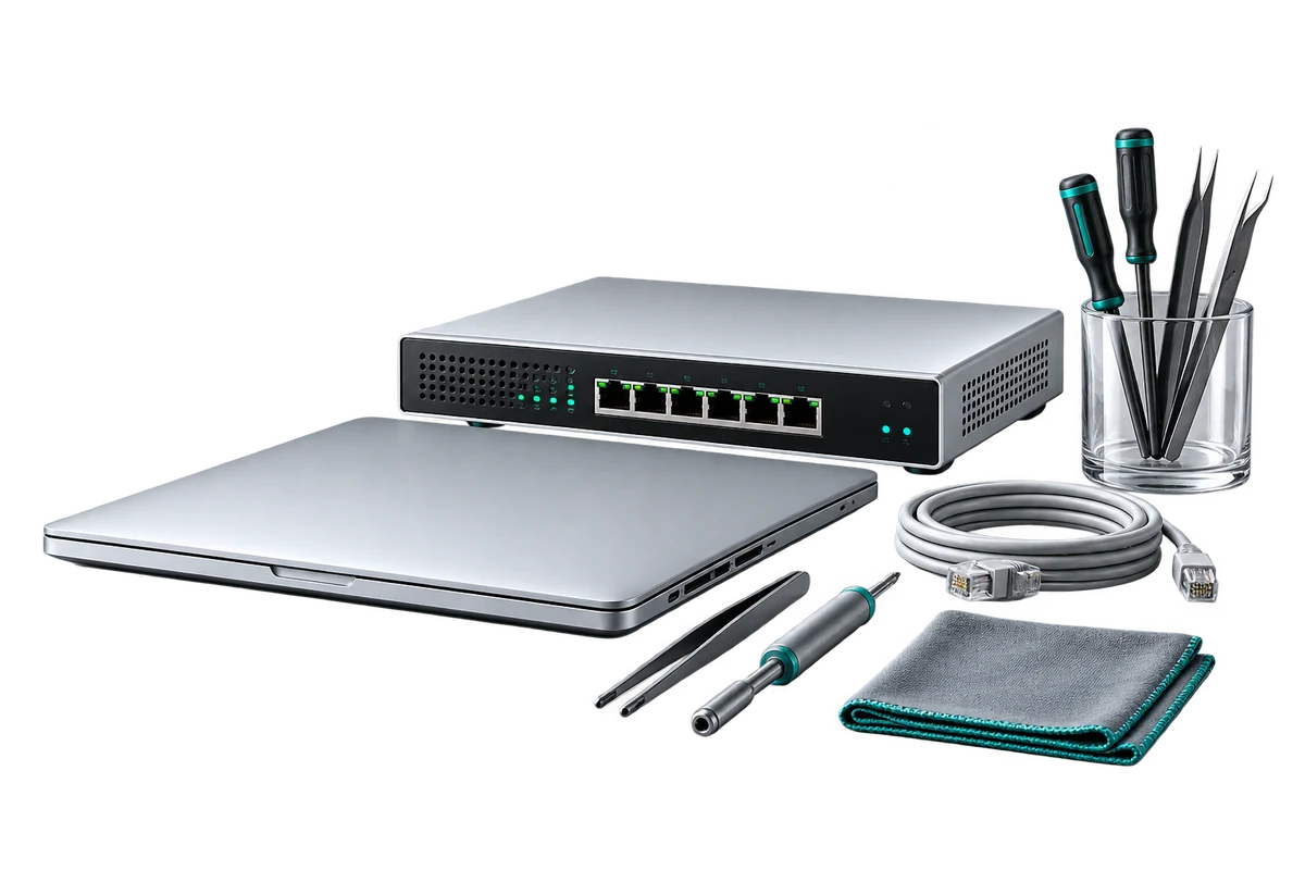 Server equipment, a laptop and maintenance tools.