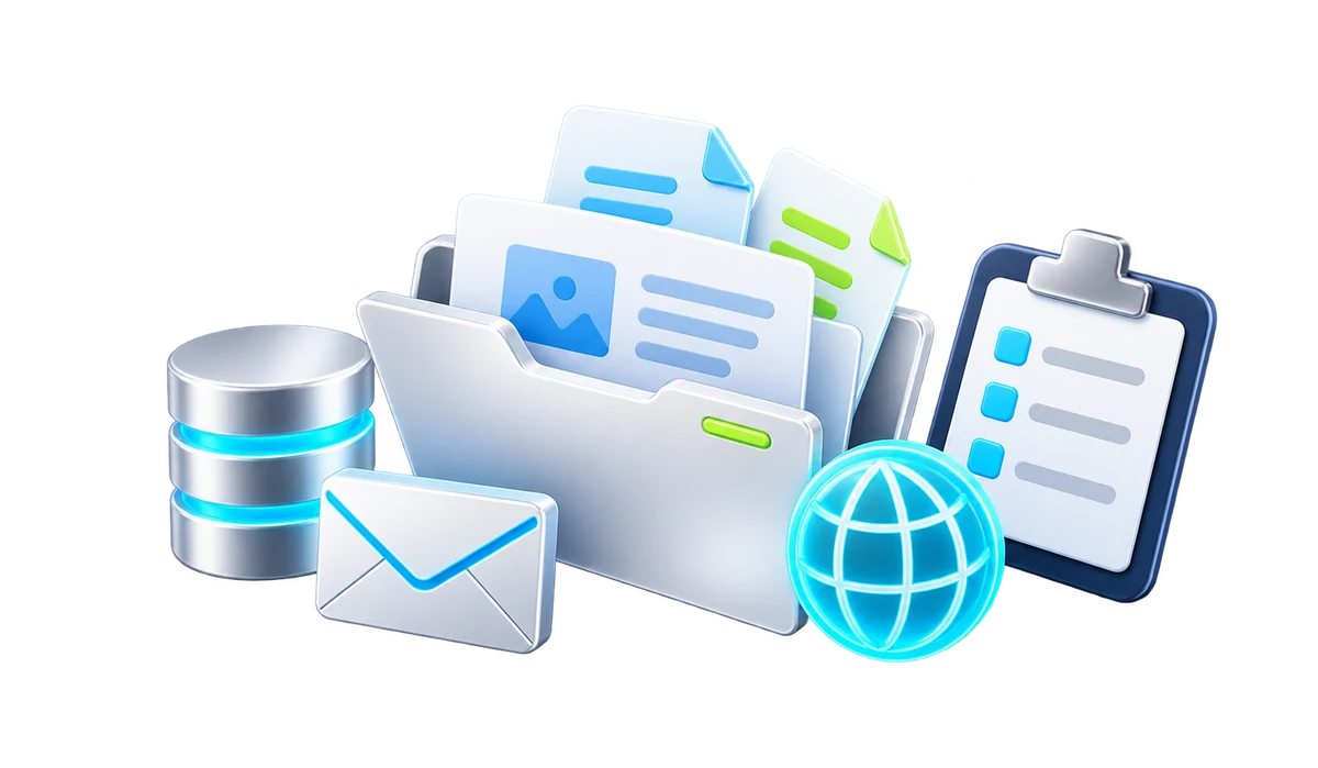 An inventory of website files, a database, email, domain settings and a preparation checklist.