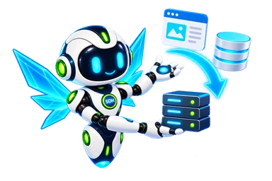 Prism Wings Dot guiding a website and database to a new hosting server.