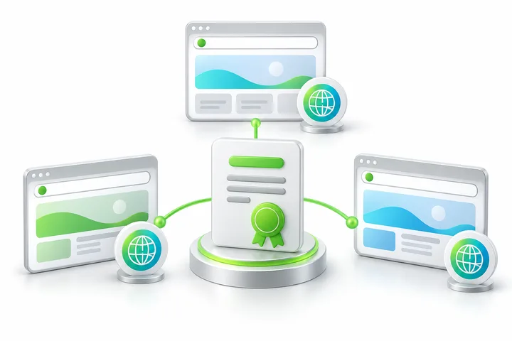 Certificate naming illustration for SDH OV Multi-Domain SSL: portal.example.net.